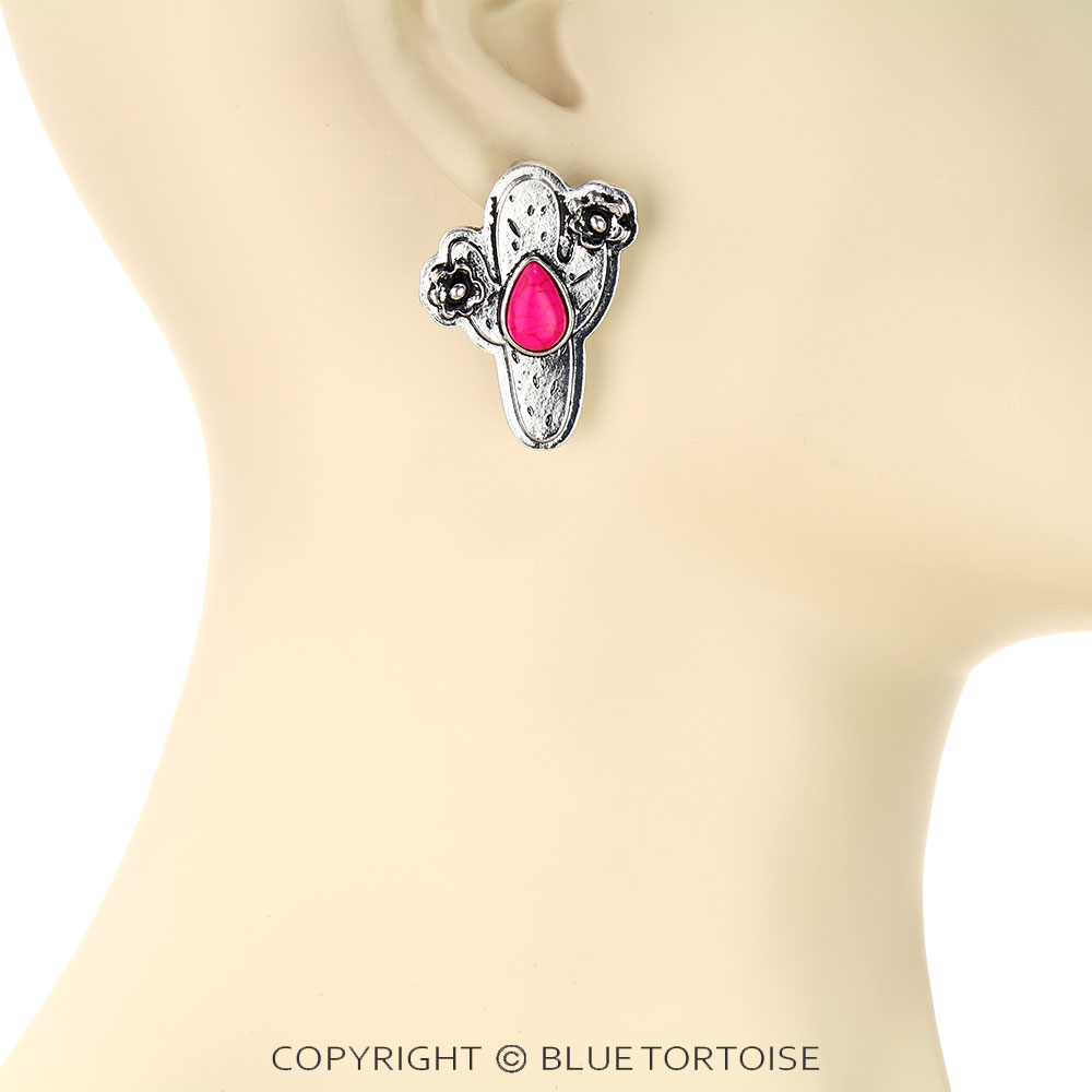 Western Cactus Stone Stud Earrings - Image 2