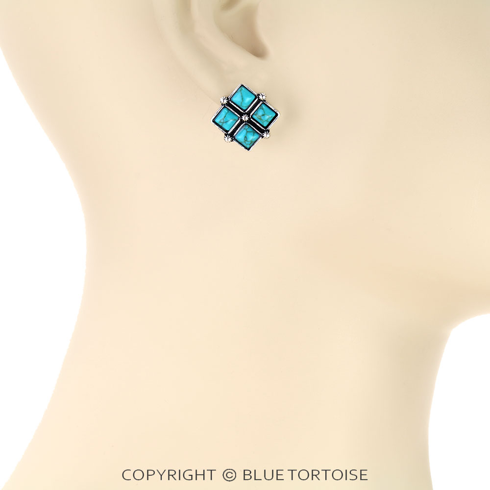 Western Square Stone Stud Earrings - Image 2