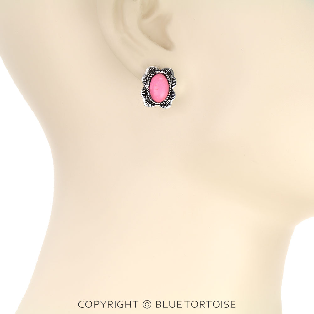 Western Oval Stone Stud Earrings - Image 2