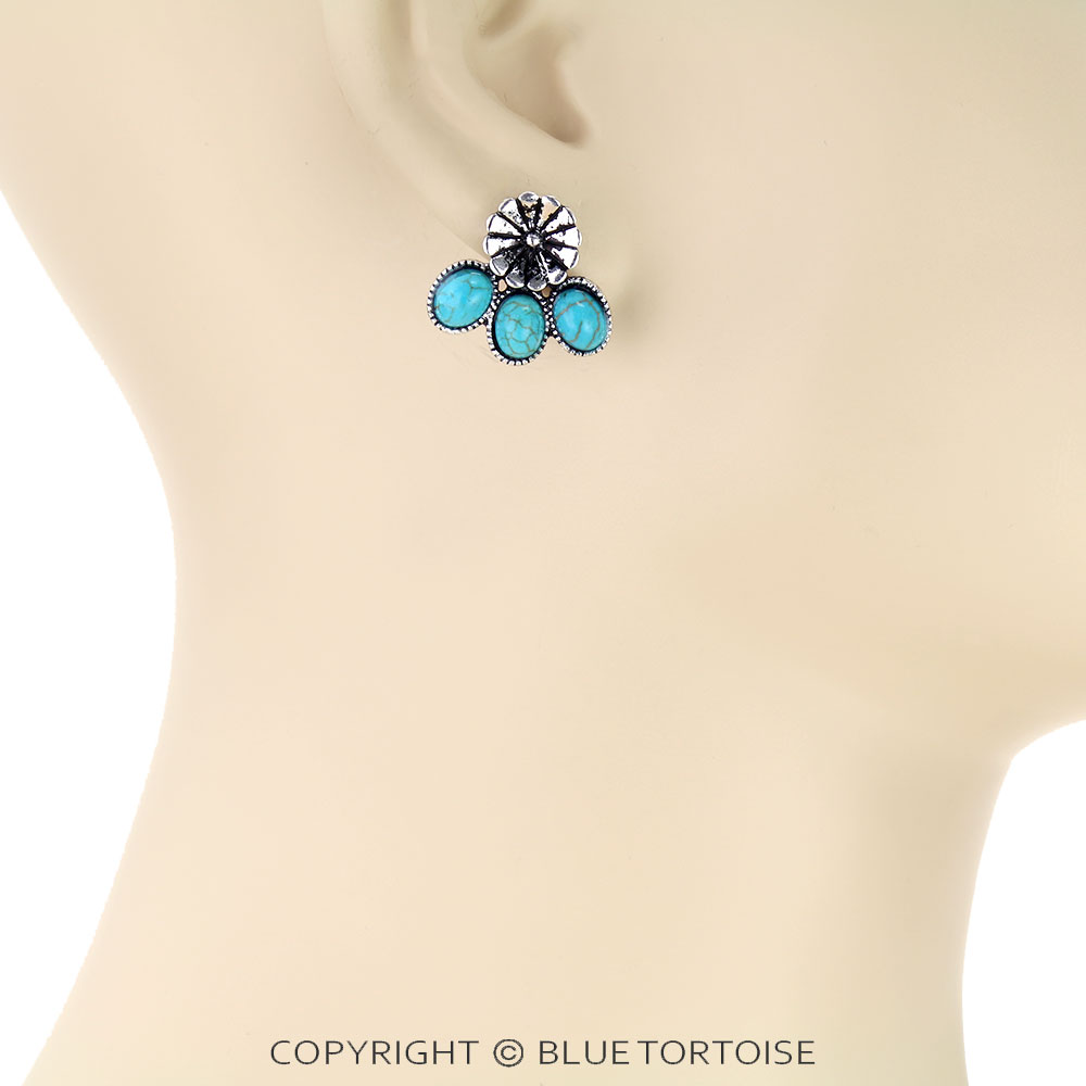 Western Flower Stone Stud Earrings - Image 2