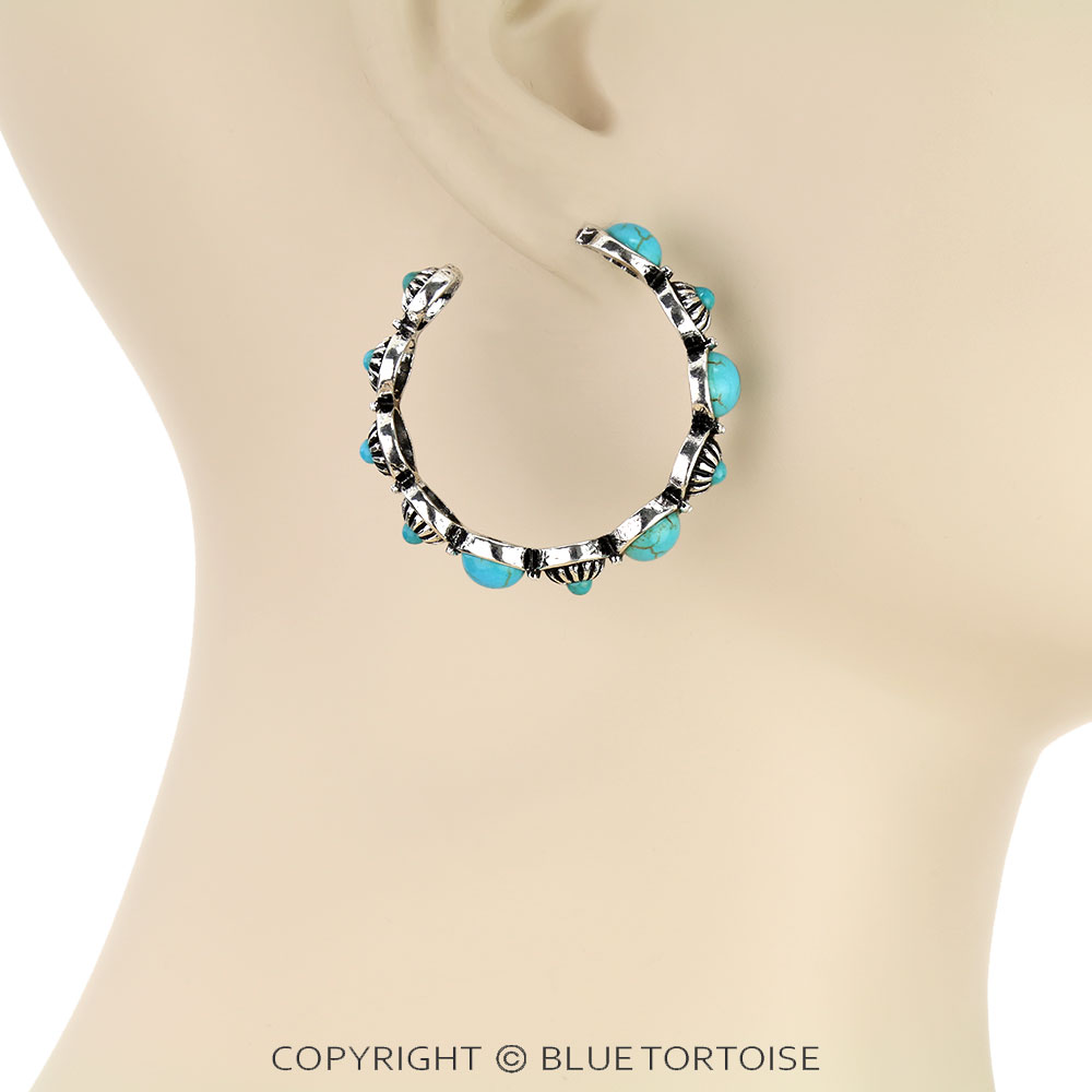 Western Concho Stone Hoop Earrings - Image 2