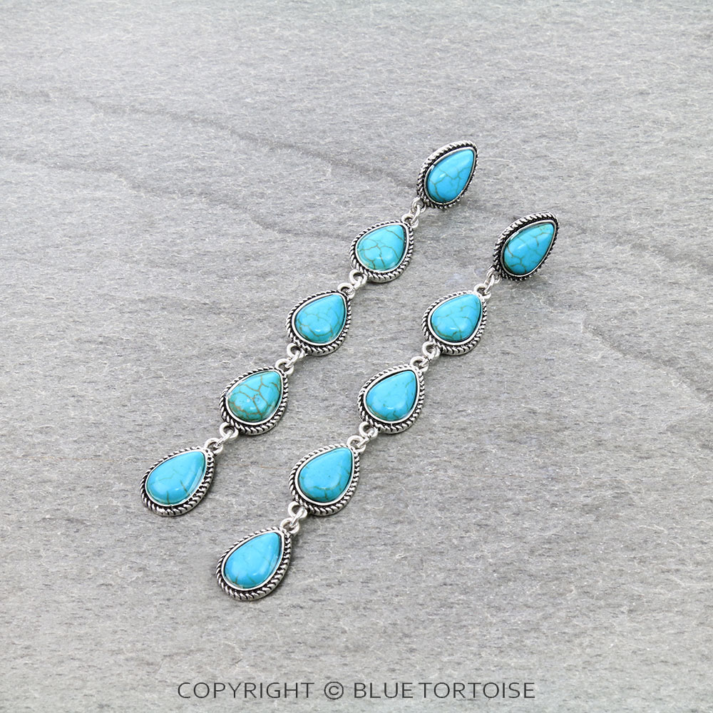 Western Teardrop Stone Drop Stud Earrings