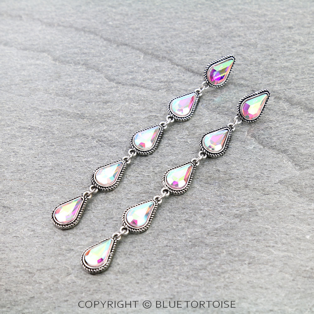 Western Teardrop Stone Drop Stud Earrings
