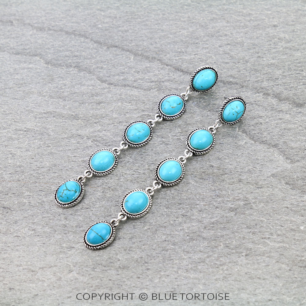 Western Round Stone Drop Stud Earrings