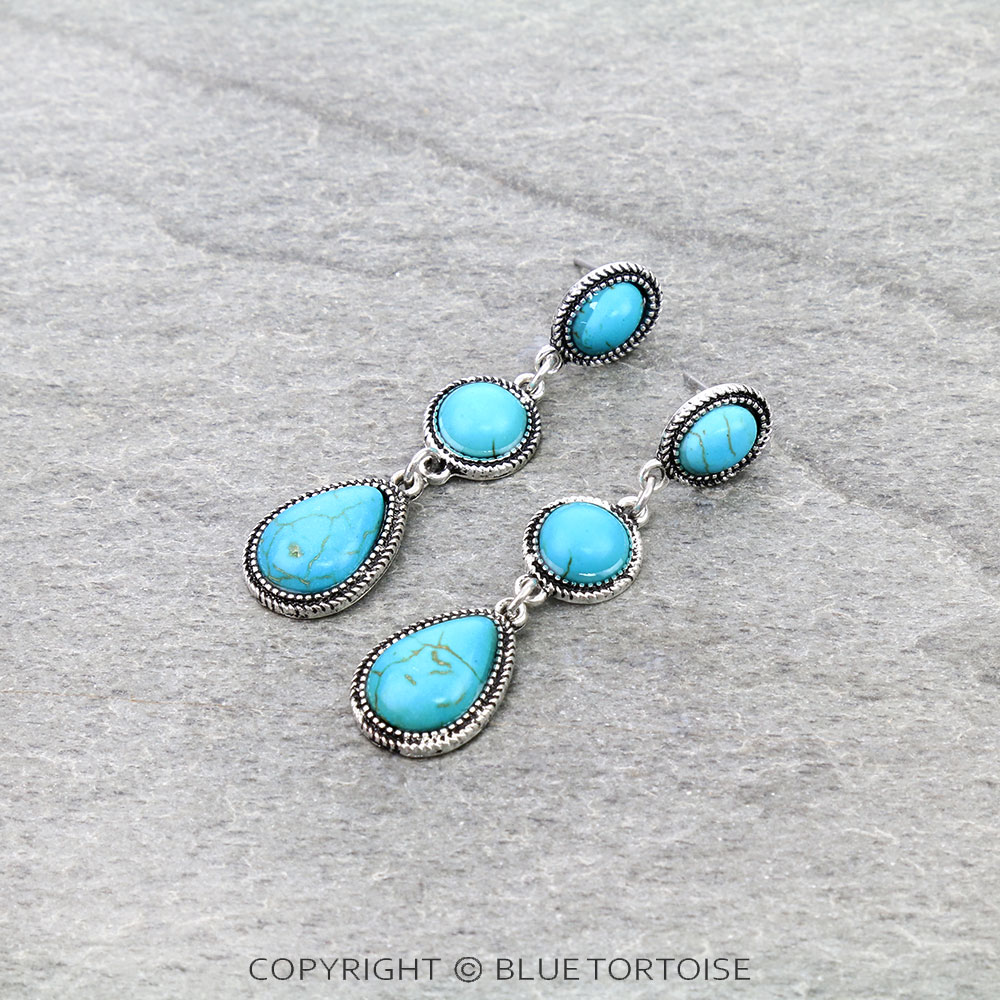 Western Style Stone Drop Stud Earrings
