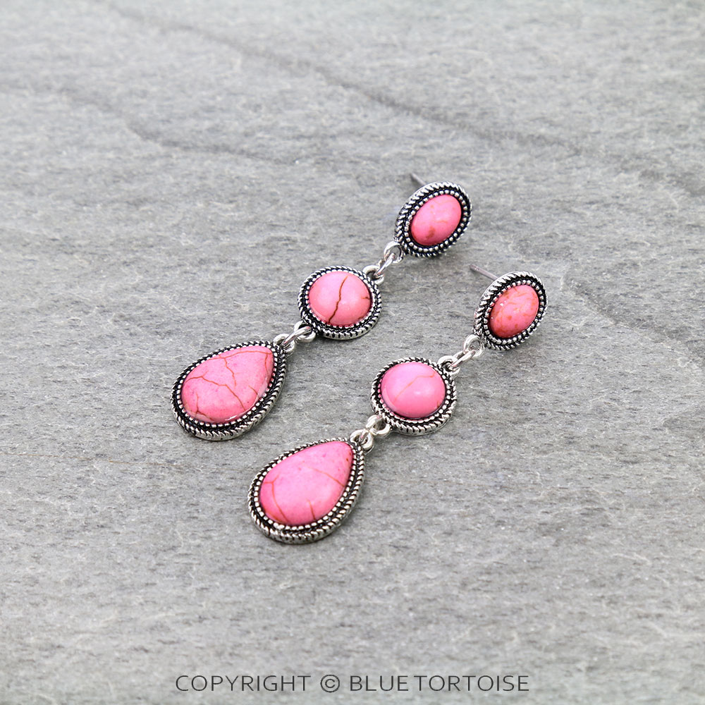 Western Style Stone Drop Stud Earrings