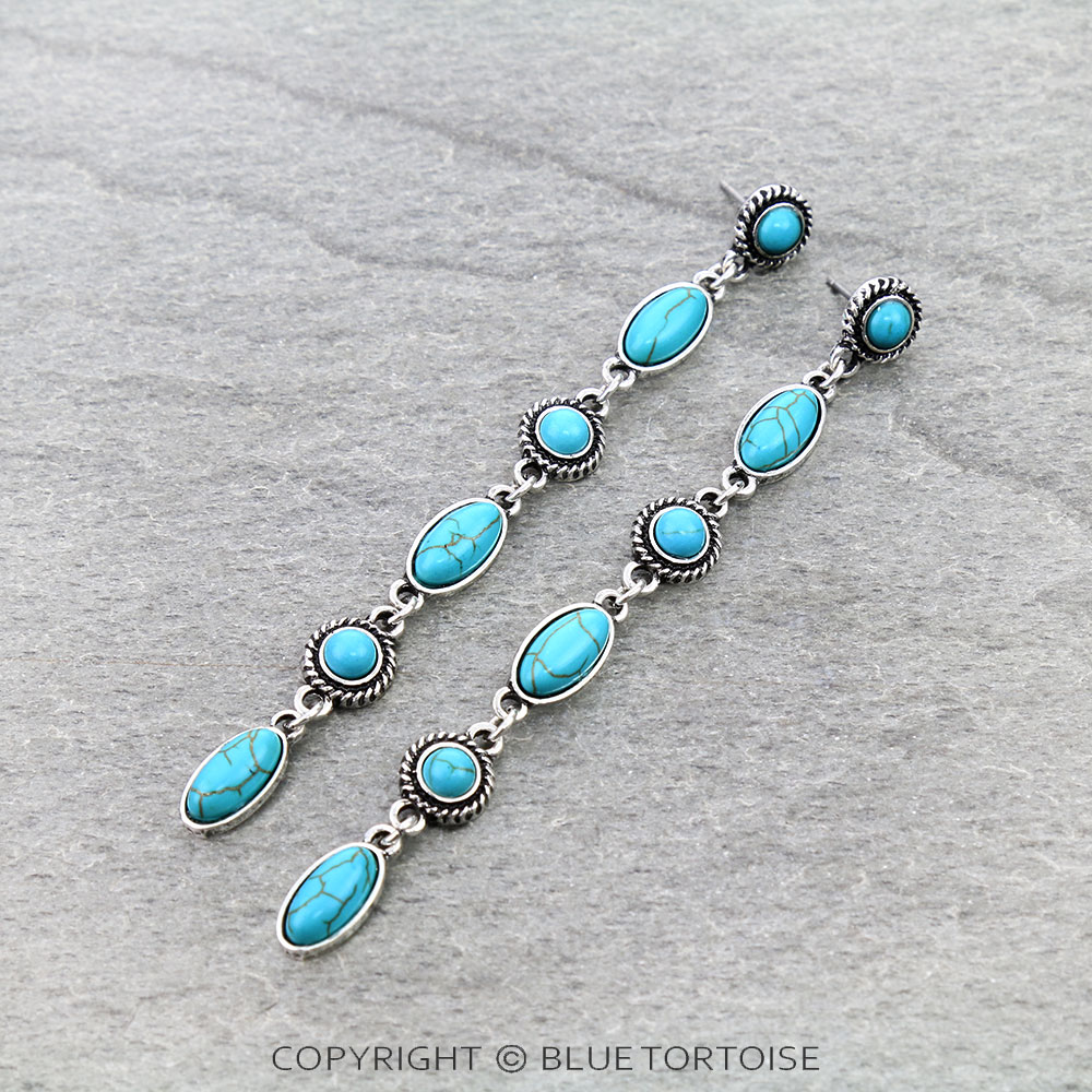 Western Oval Stone Drop Stud Earrings