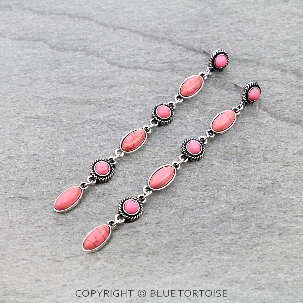 Western Oval Stone Drop Stud Earrings