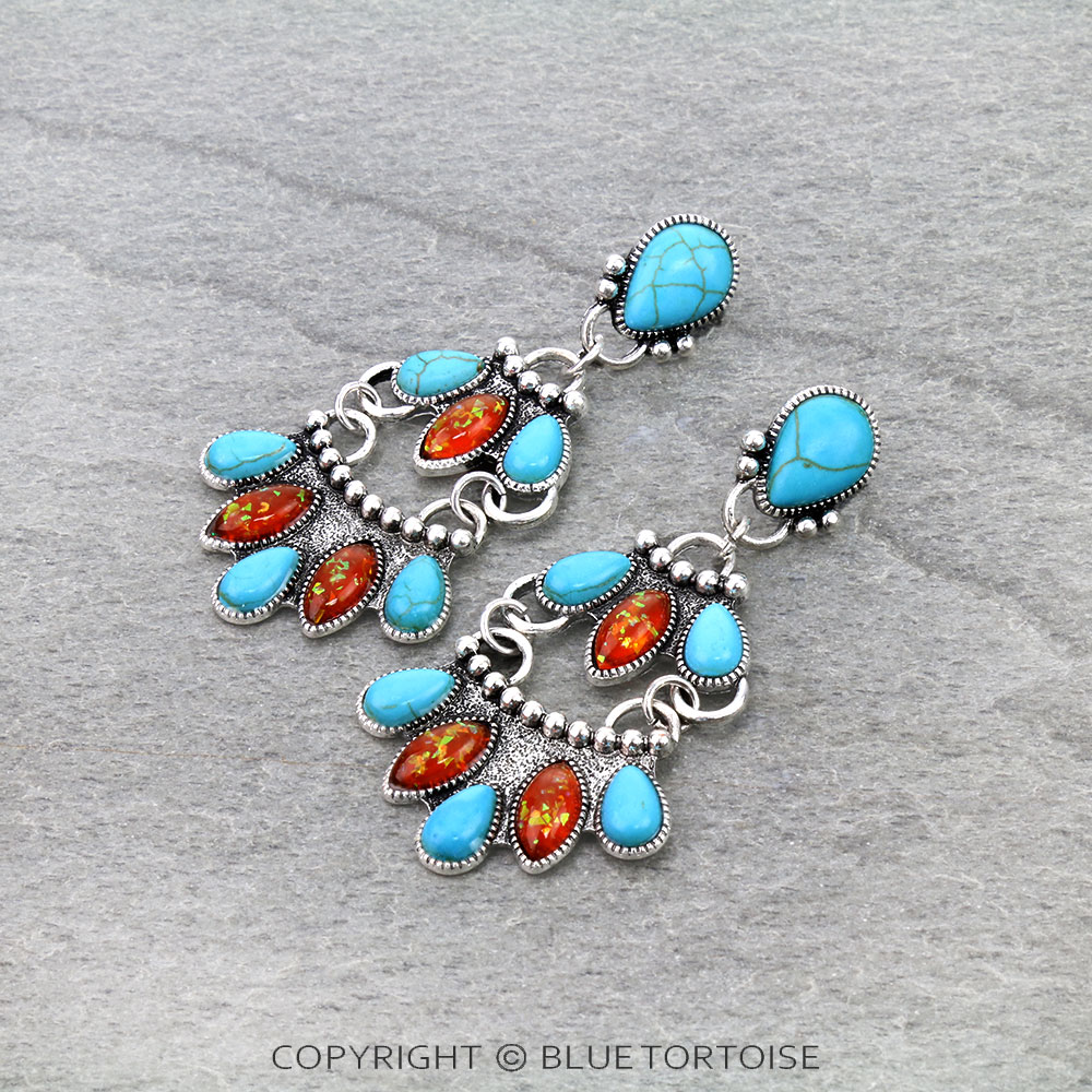 Western Style Stone Drop Stud Earrings