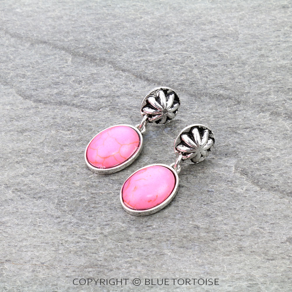 Western Concho Stone Stud Earrings