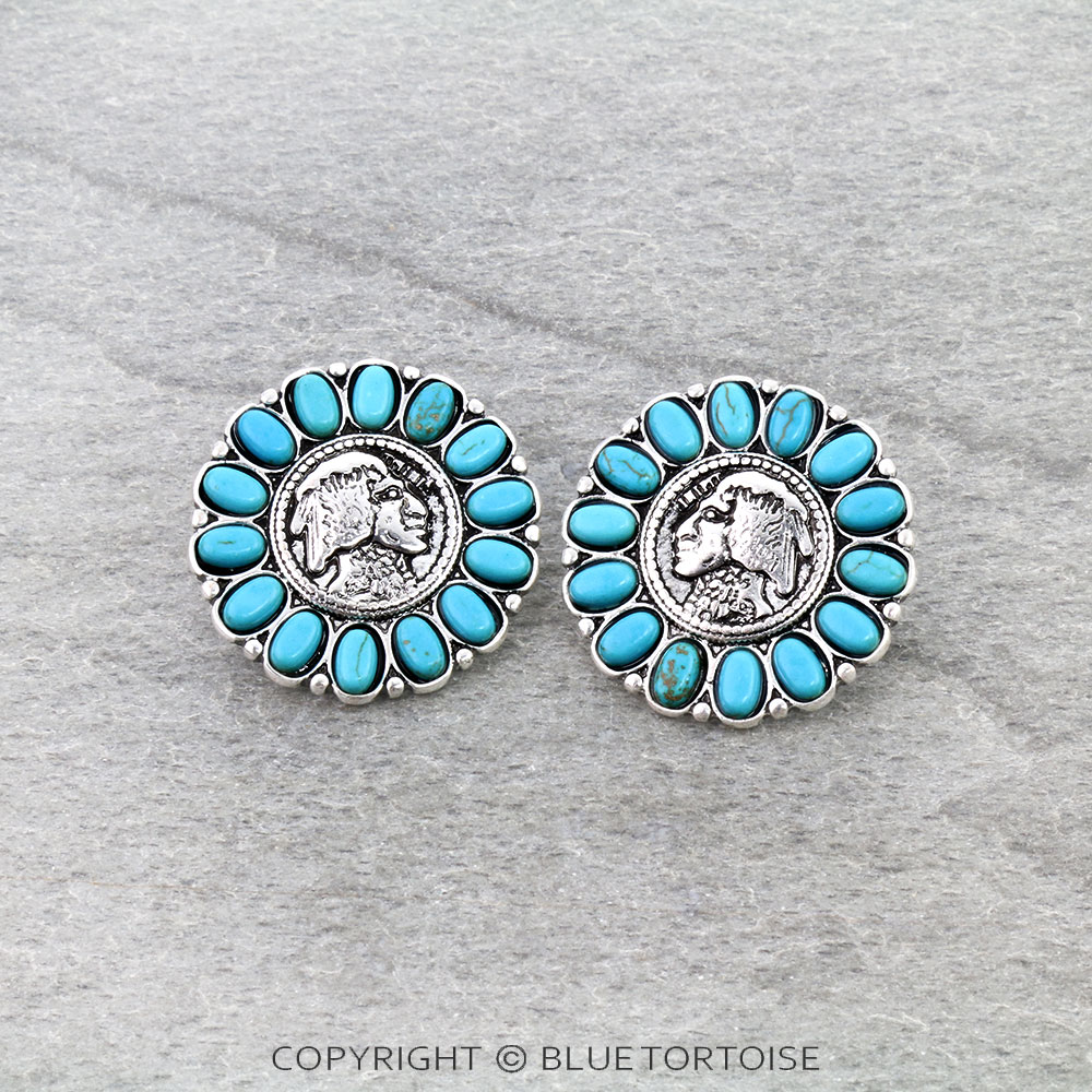 Western Indian Head Coin Stud Earrings