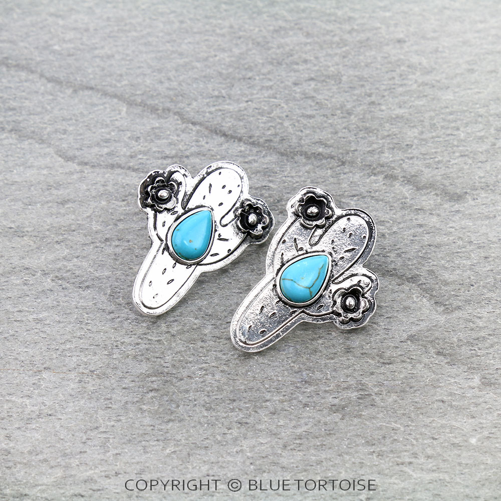 Western Cactus Stone Stud Earrings - Image 3