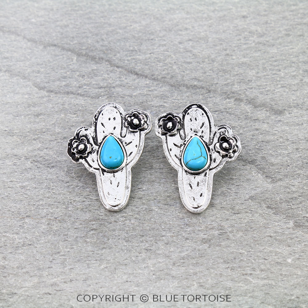 Western Cactus Stone Stud Earrings