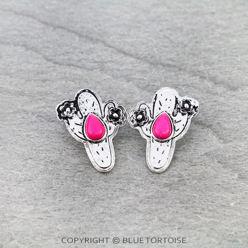 Western Cactus Stone Stud Earrings