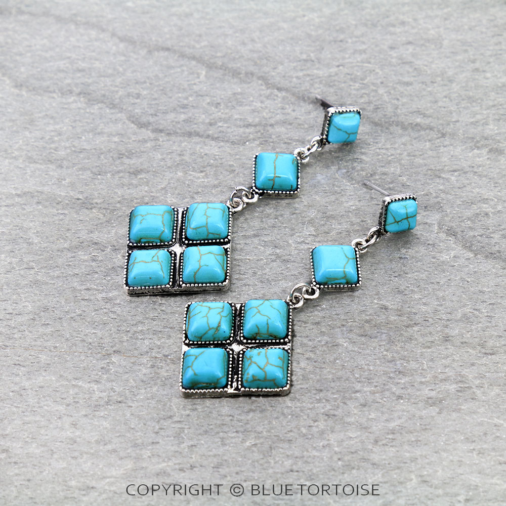Western Square Stone Drop Stud Earrings