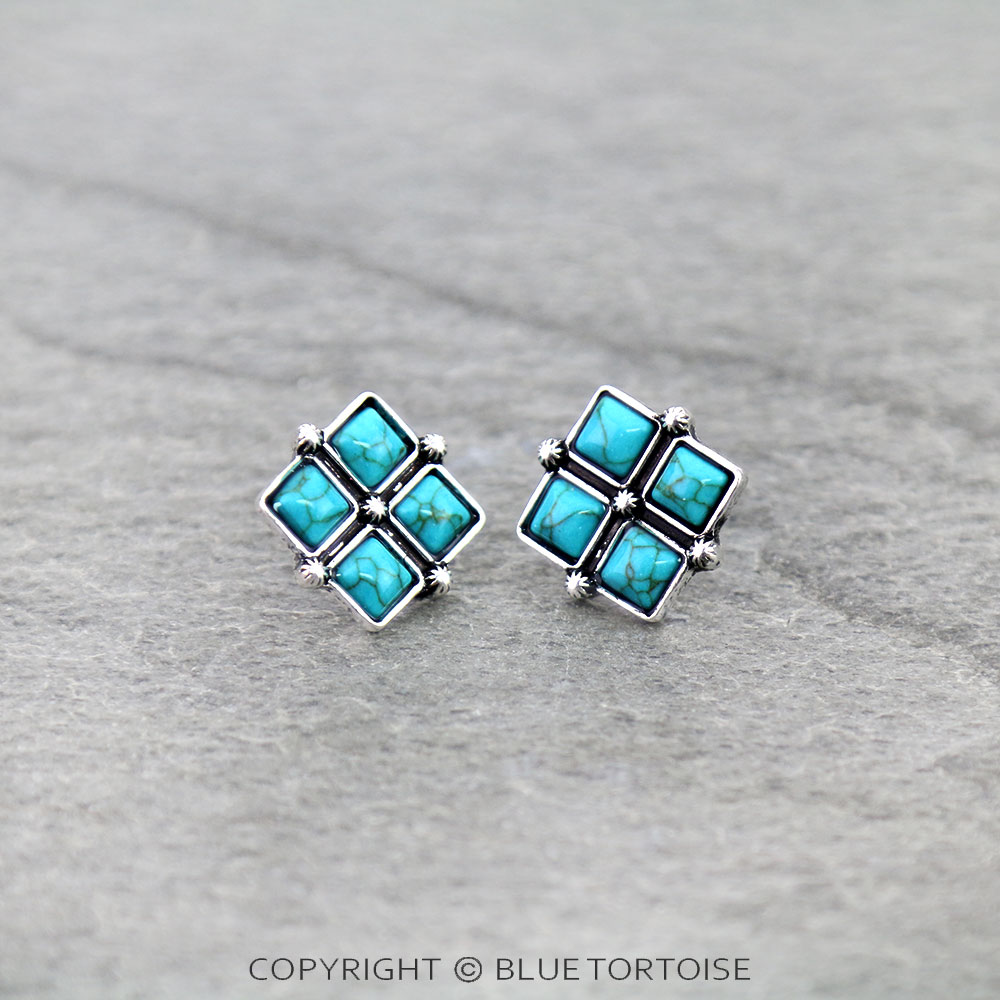 Western Square Stone Stud Earrings