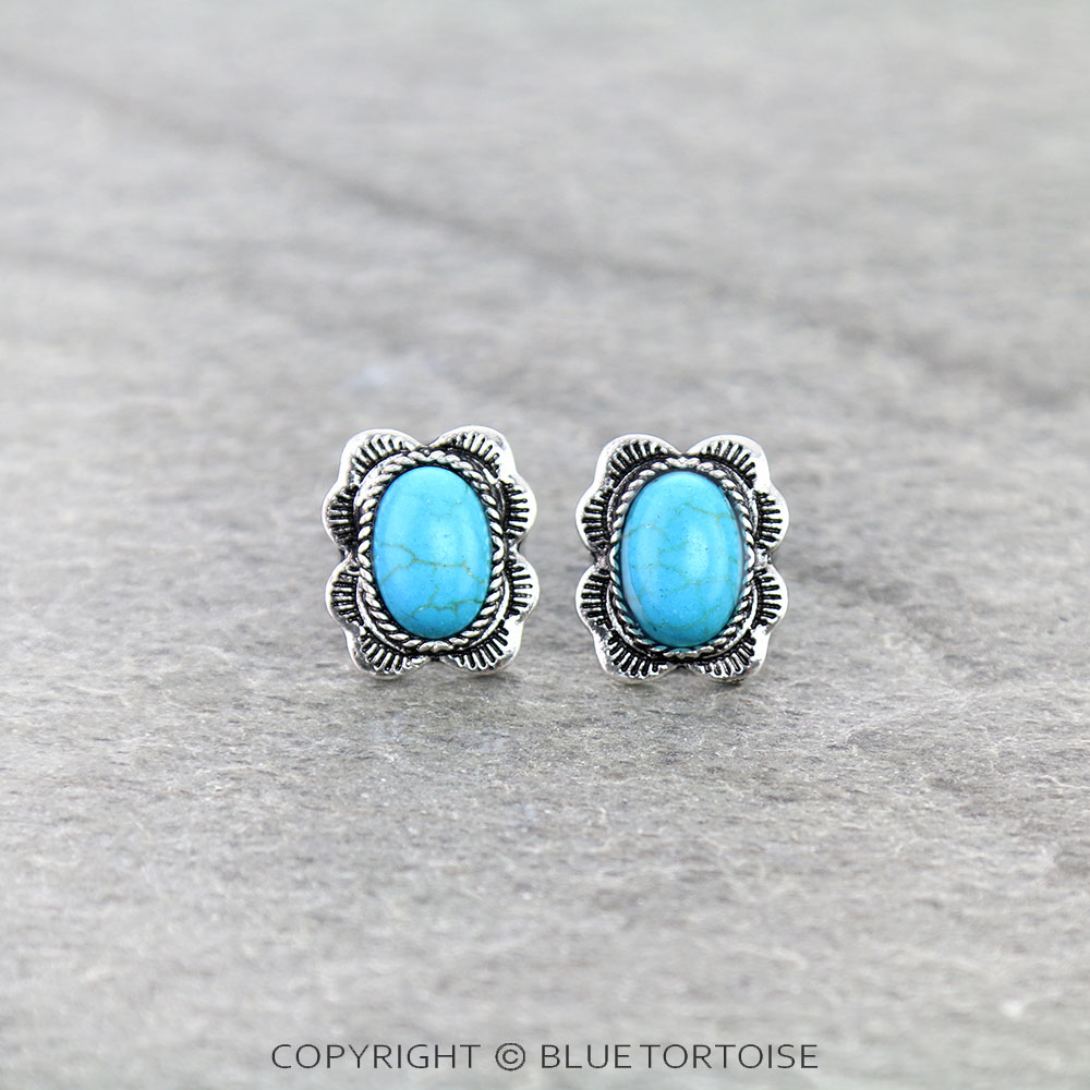Western Oval Stone Stud Earrings