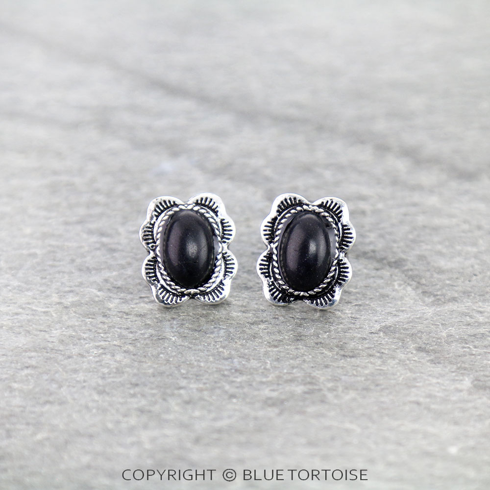 Western Oval Stone Stud Earrings