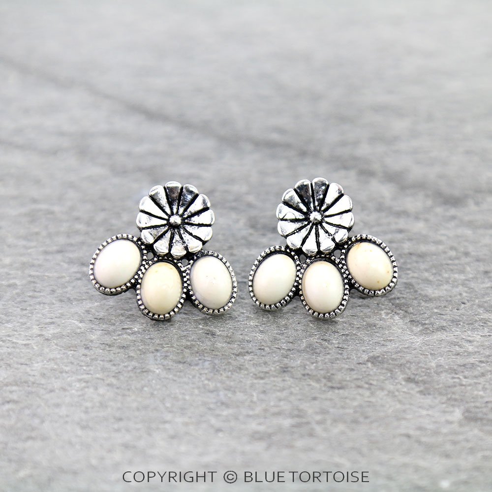 Western Flower Stone Stud Earrings