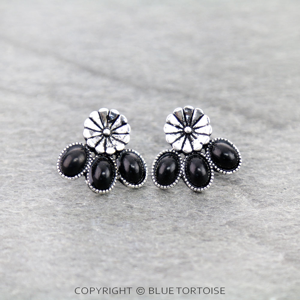 Western Flower Stone Stud Earrings