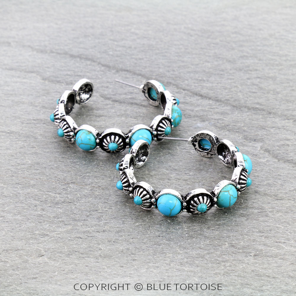Western Concho Stone Hoop Earrings