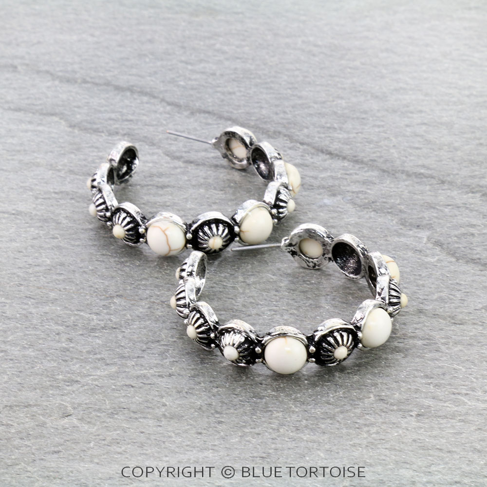 Western Concho Stone Hoop Earrings