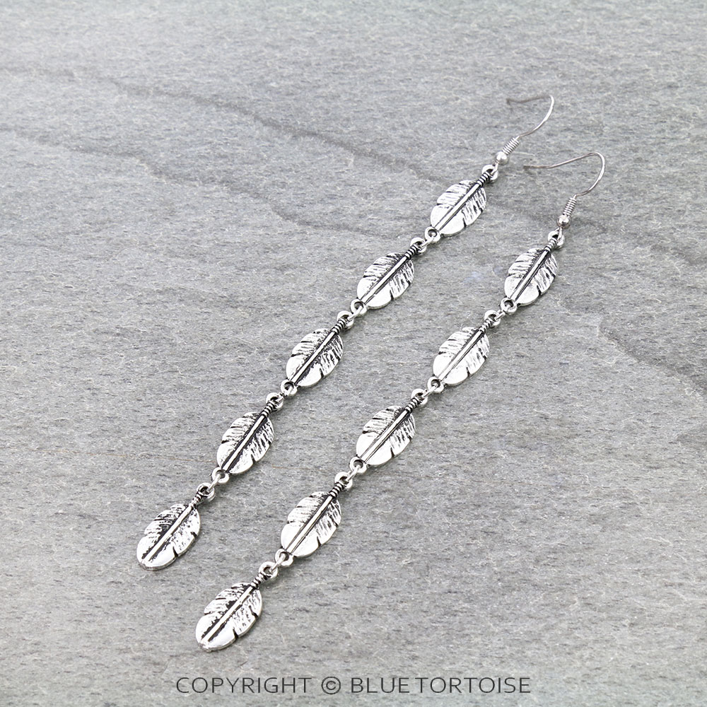 Western Feather Drop Dangle Earrings