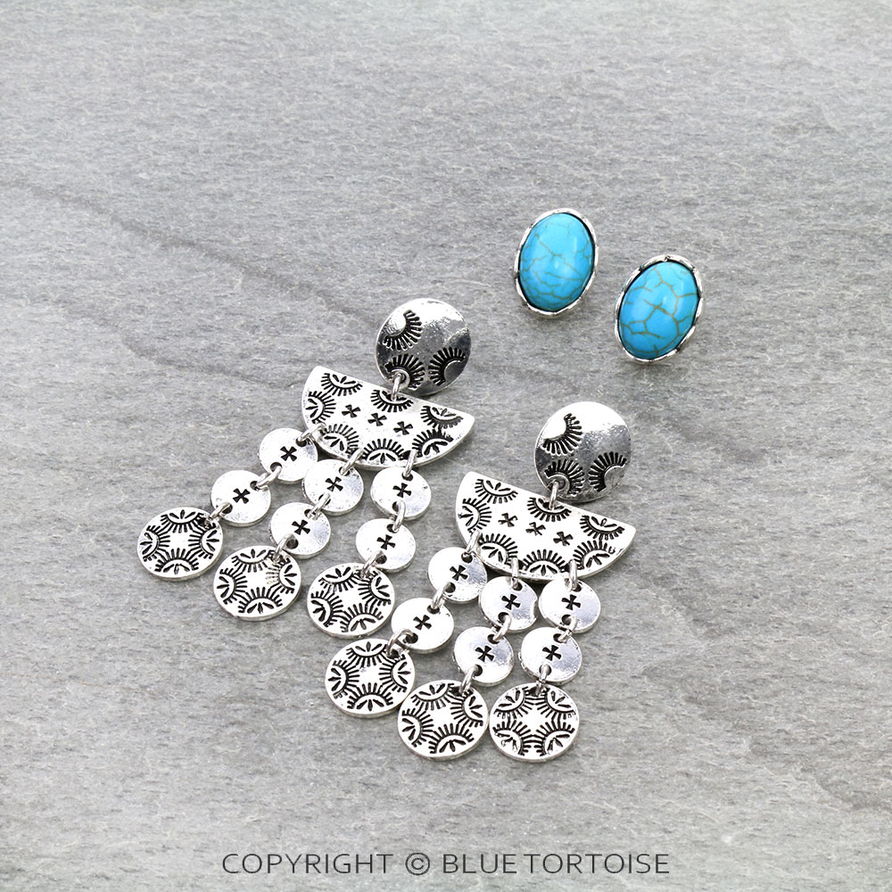 2 Pair Western Geometric Shape Stud Earring Set