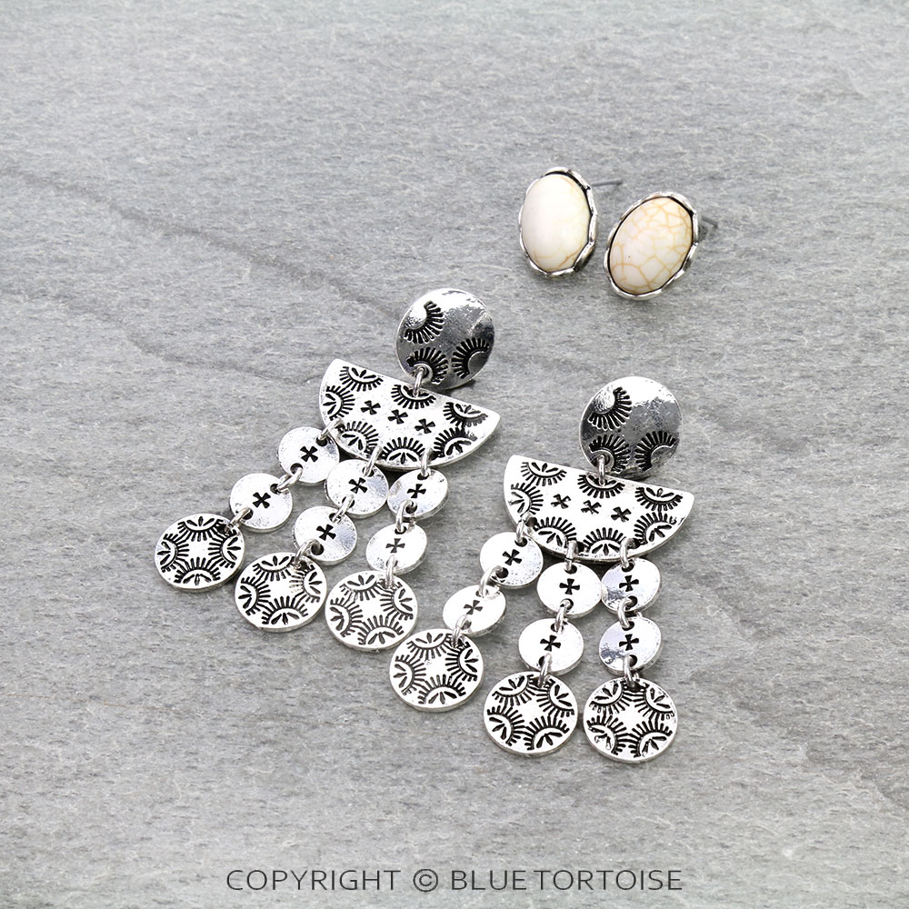 2 Pair Western Geometric Shape Stud Earring Set