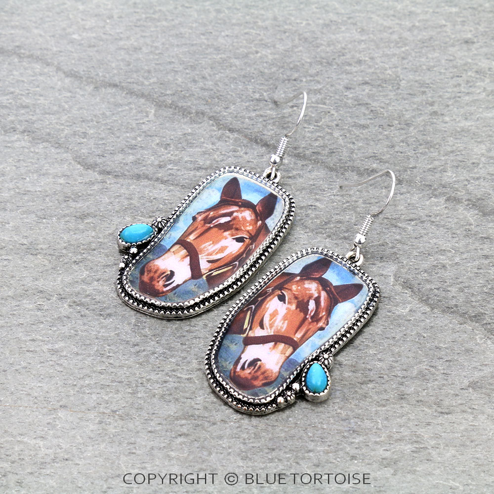 Western Horse Portrait Dangle Earrings