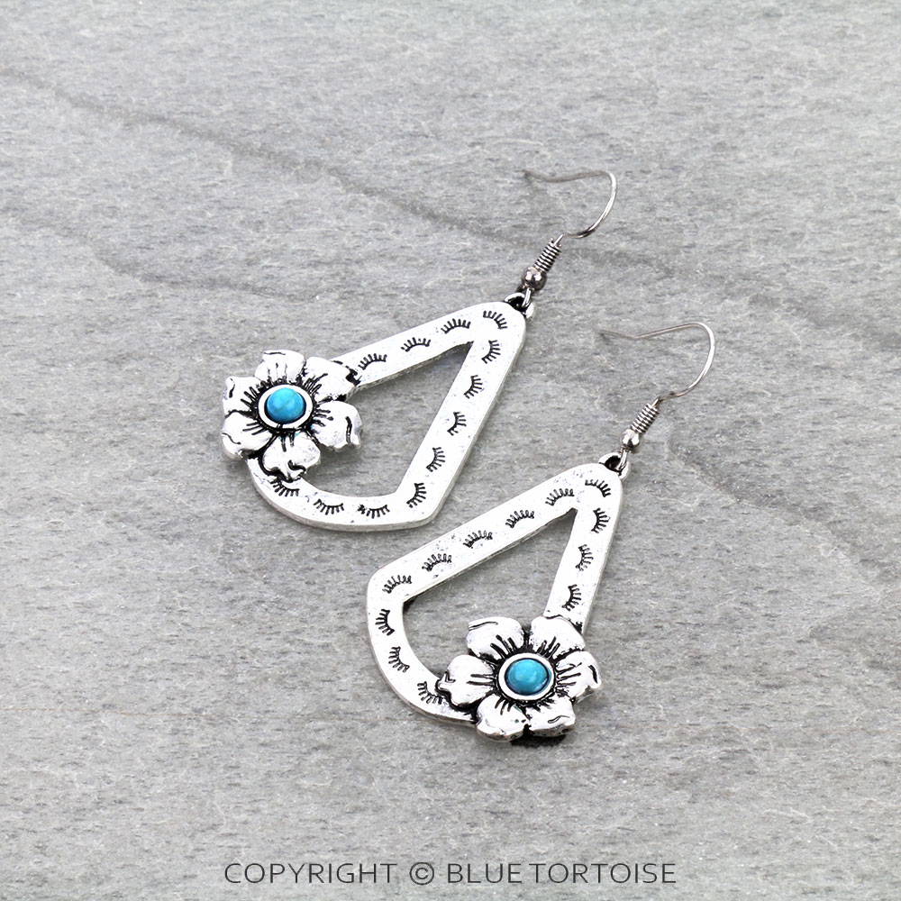 Western Textured with Flower Dangle Earrings