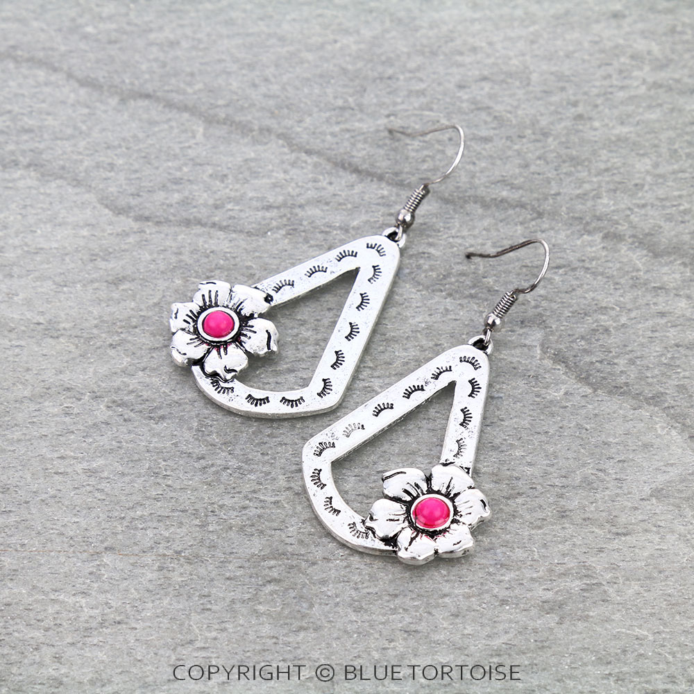 Western Textured with Flower Dangle Earrings