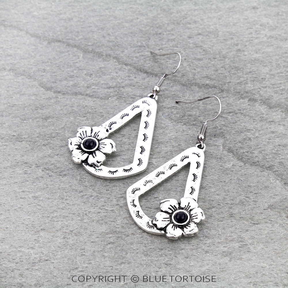 Western Textured with Flower Dangle Earrings