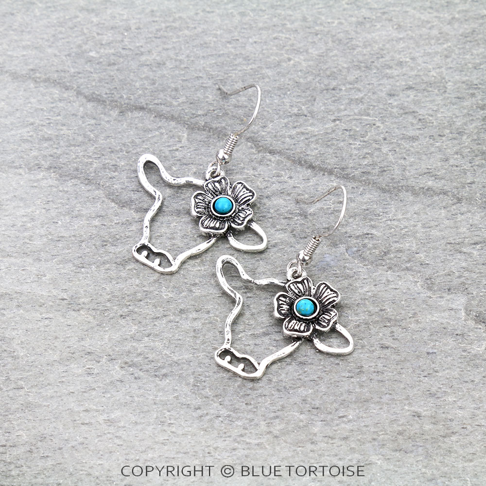 Farm Animal Cow with Flower Dangle Earrings