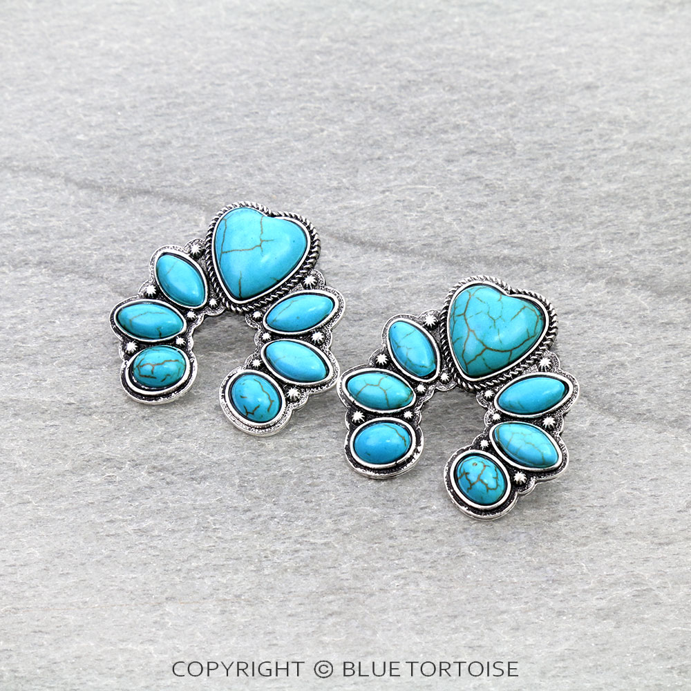 Western Heart Squash Blossom Stud Earrings