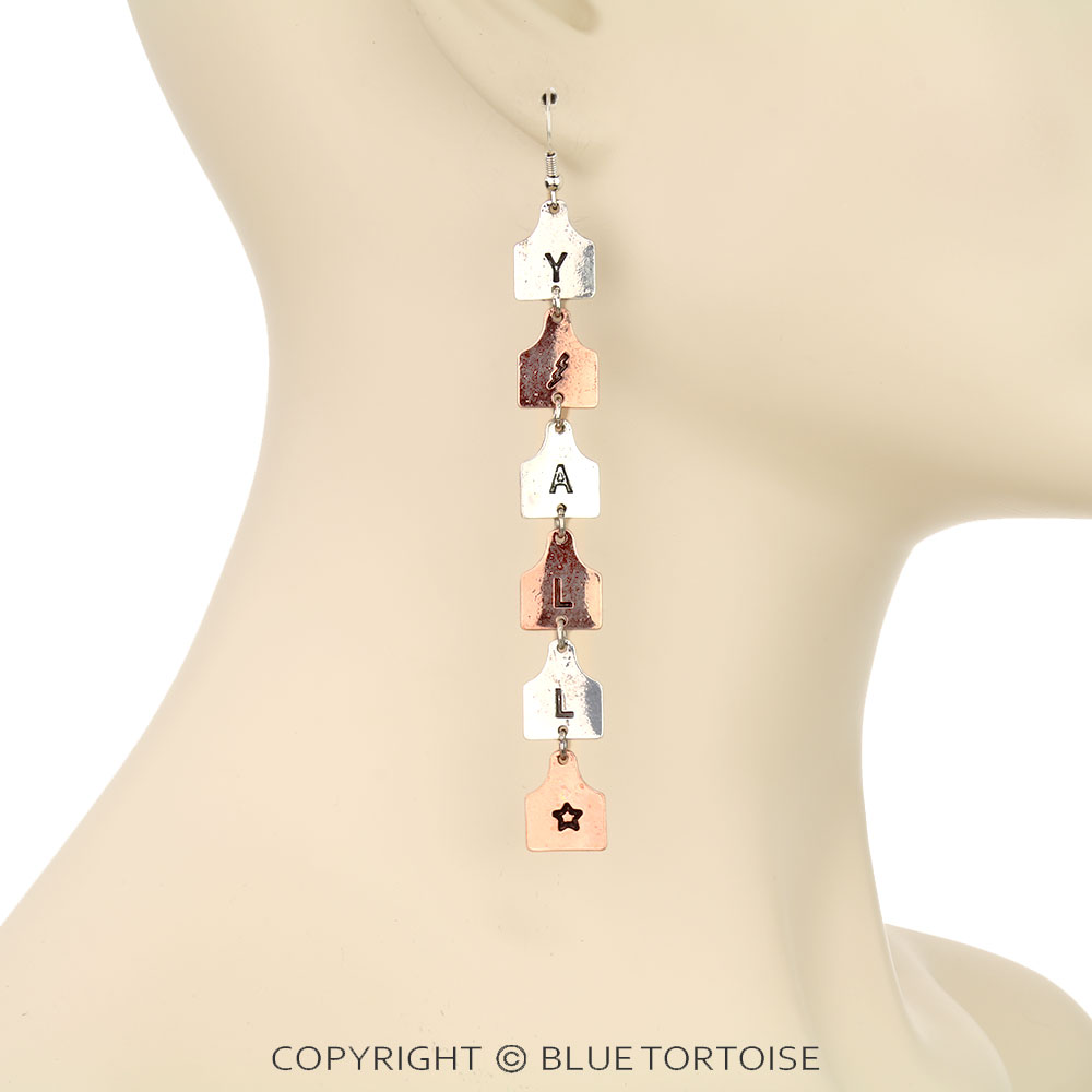 "Y'ALL" Ear Tag Drop Dangle Earrings - Image 2