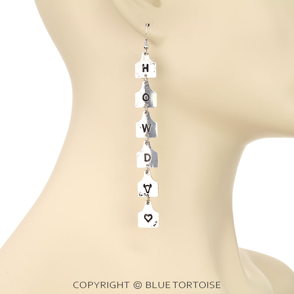 "HOWDY" Ear Tag Drop Dangle Earrings - Image 2