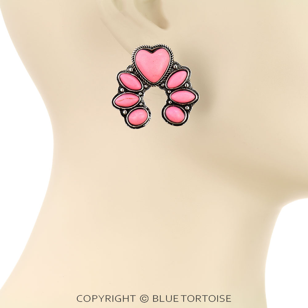 Western Heart Squash Blossom Stud Earrings - Image 2