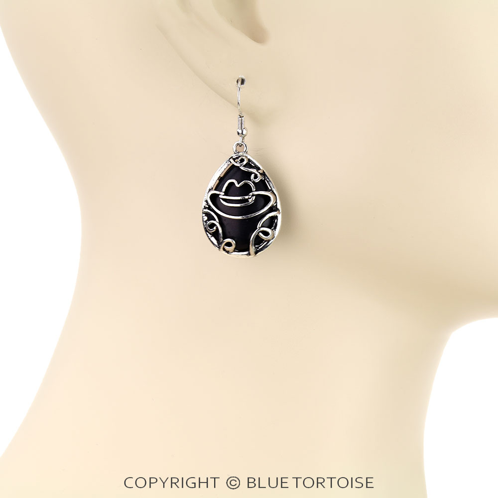 Western Cowboy Hat Wire Wrapped Dangle Earrings - Image 2