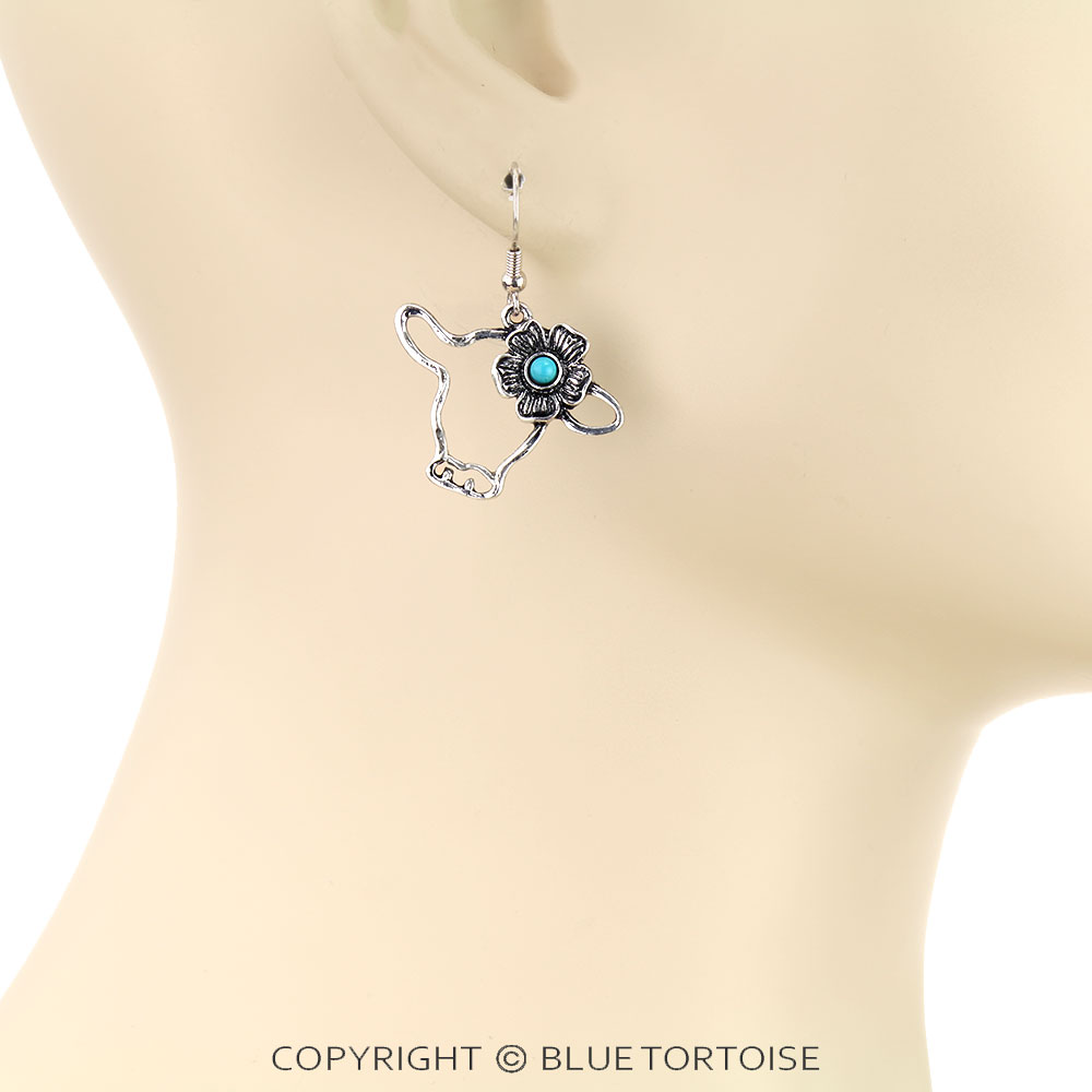 Farm Animal Cow with Flower Dangle Earrings - Image 2