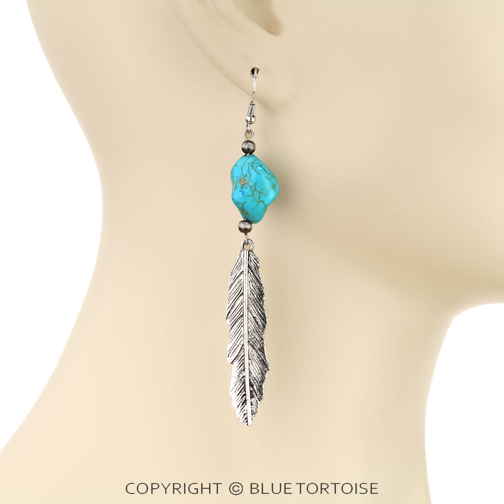 Western Leaf with Stone Dangle Earrings - Image 2