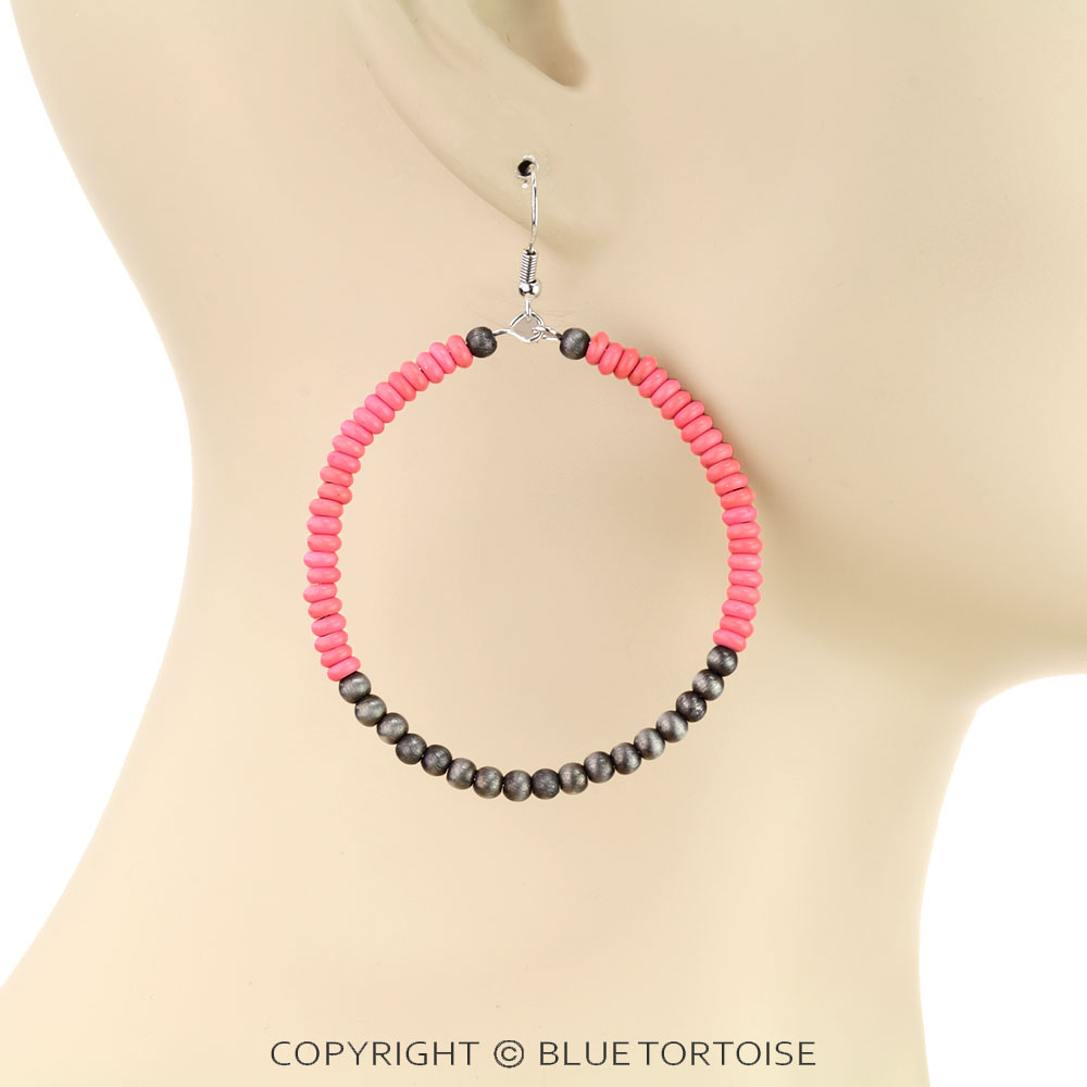 Navajo Style Pearl & Bead Round Dangle Earrings - Image 2