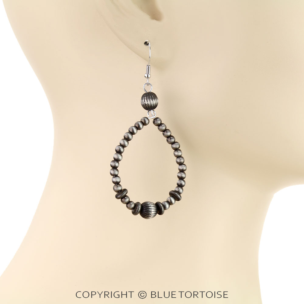 Navajo Style Pearl Teardrop Dangle Earrings - Image 2