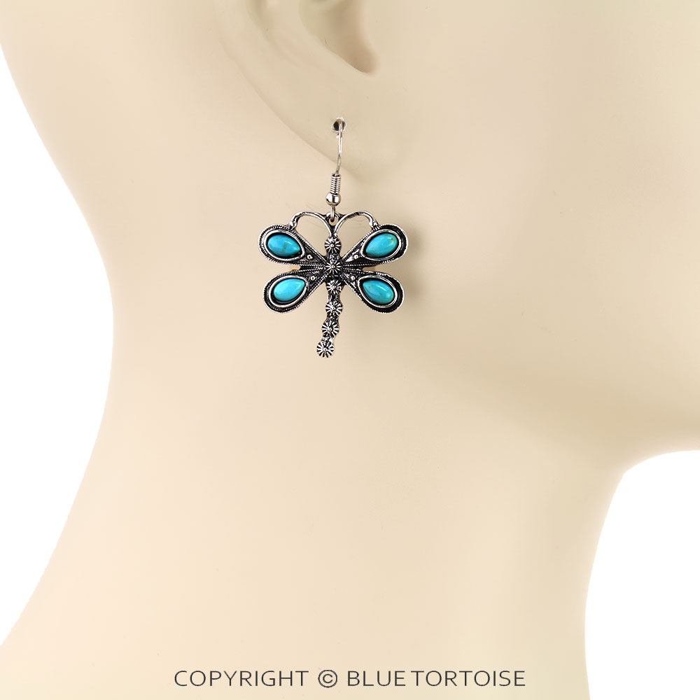 Western Dragonfly Stone Dangle Earrings - Image 2