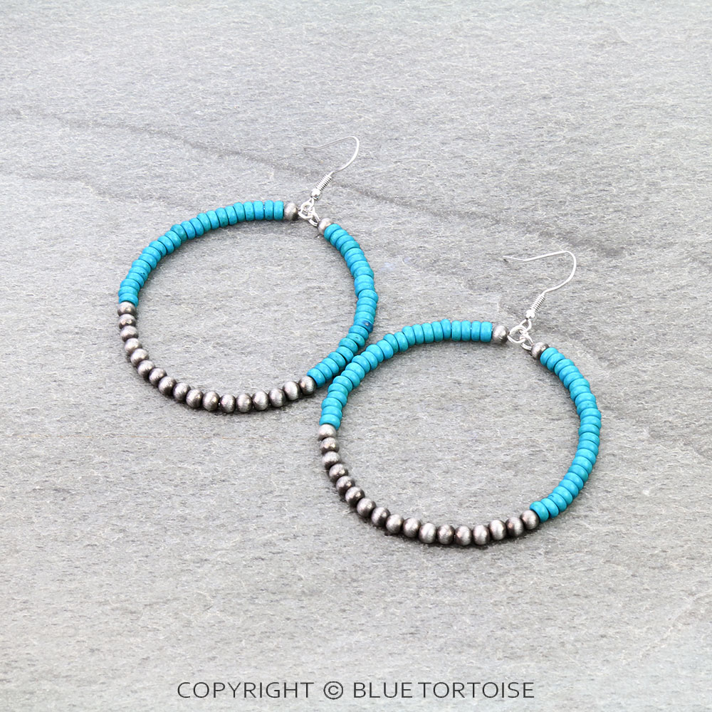 Navajo Style Pearl & Bead Round Dangle Earrings