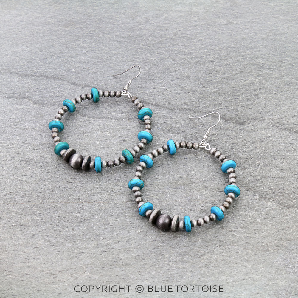 Navajo Style Pearl & Bead Round Dangle Earrings