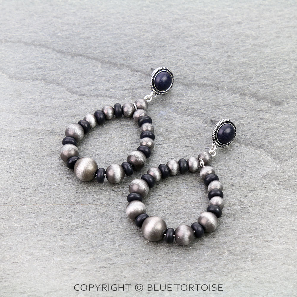 Navajo Style Pearl & Bead Teardrop Stud Earrings