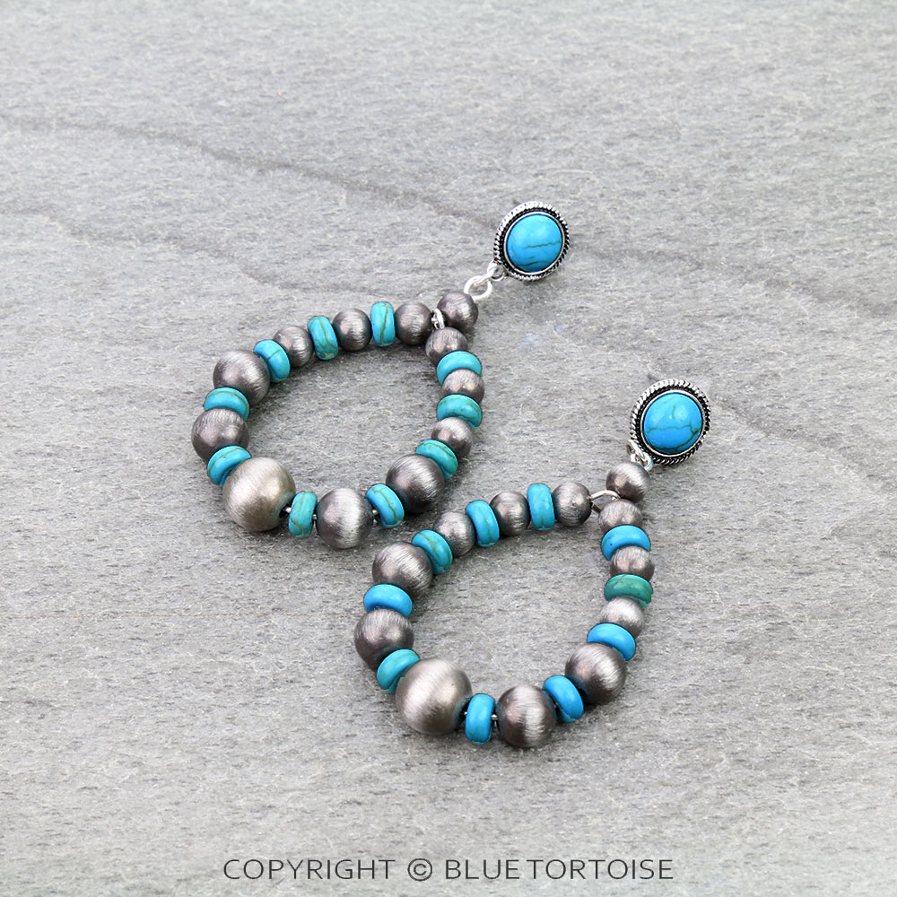 Navajo Style Pearl & Bead Teardrop Stud Earrings