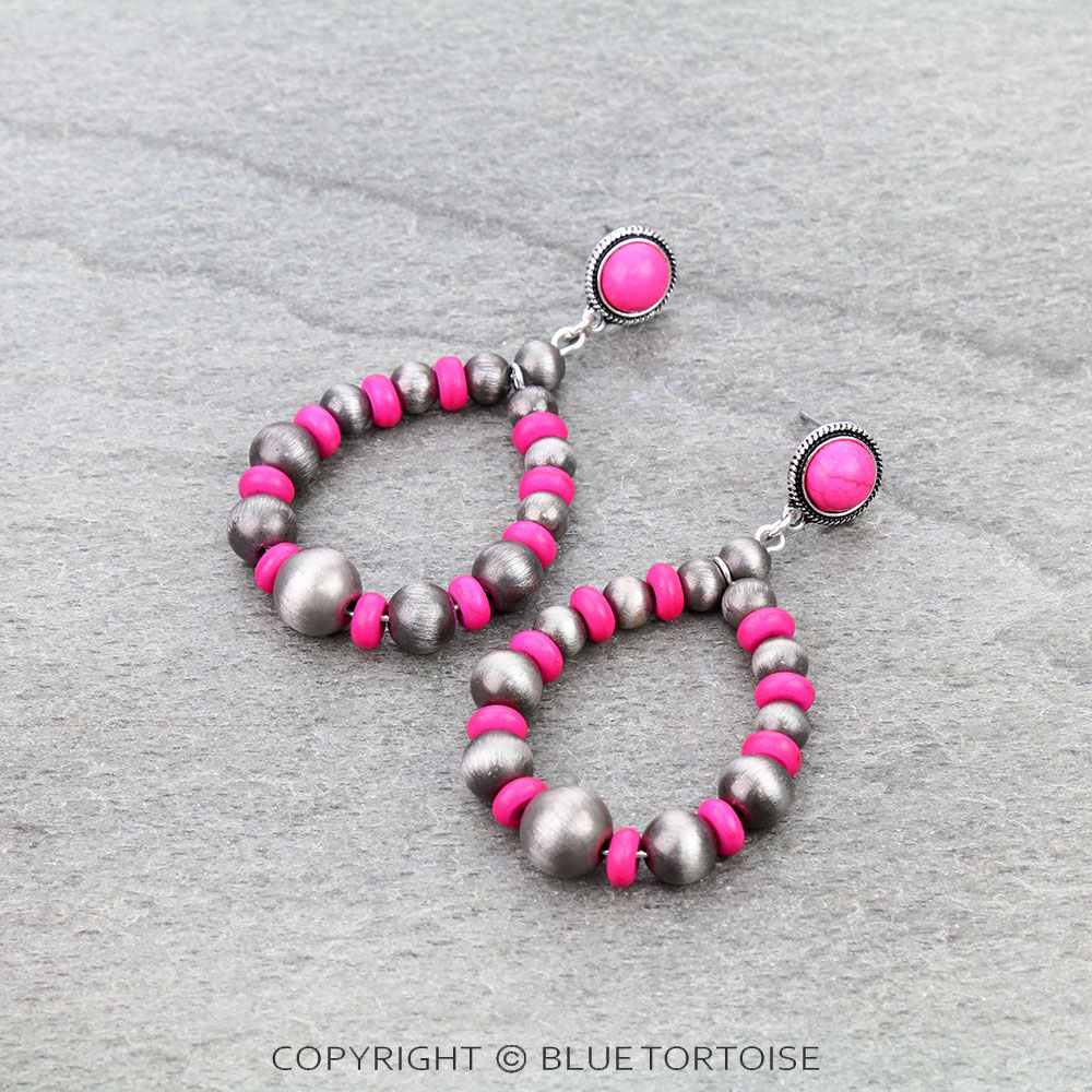 Navajo Style Pearl & Bead Teardrop Stud Earrings