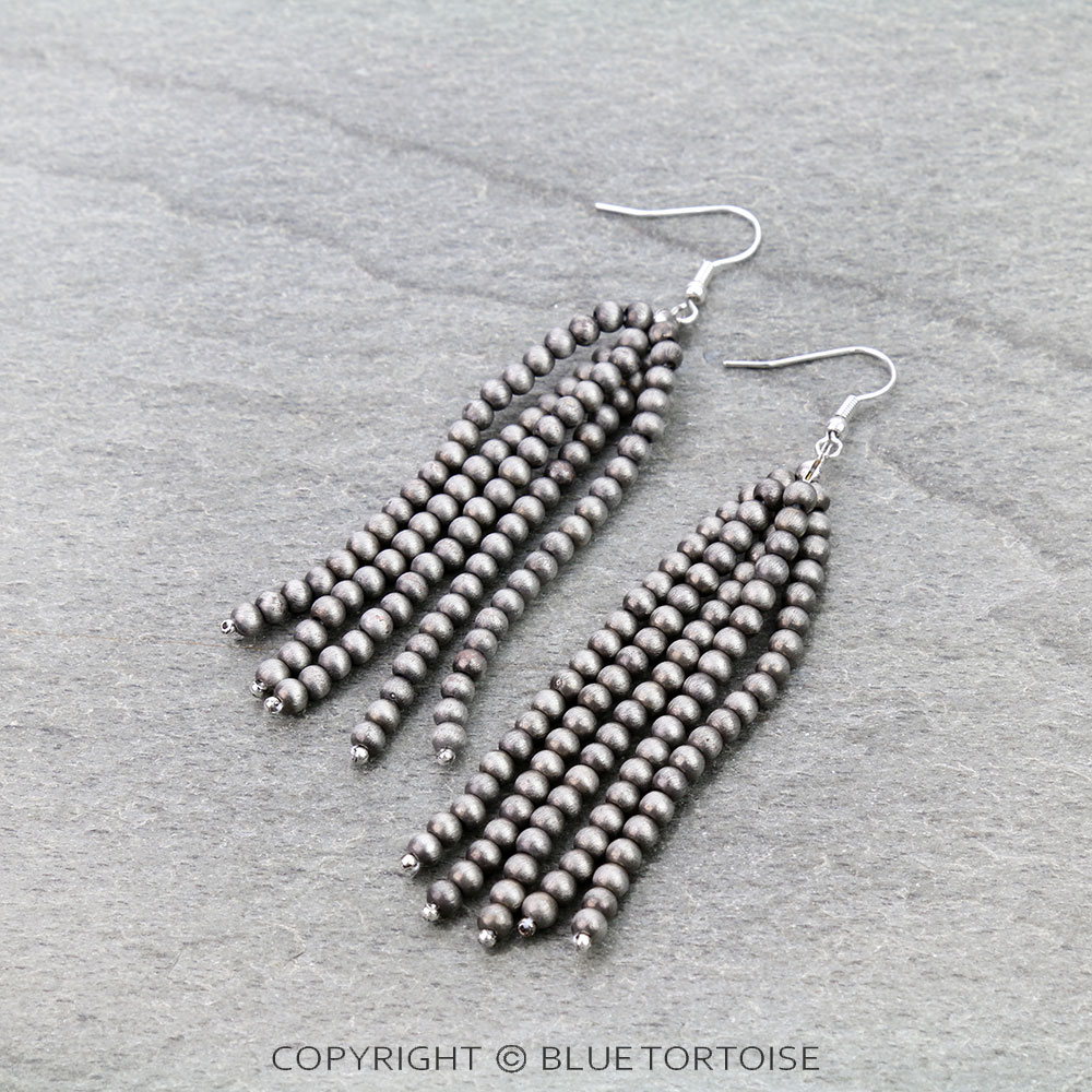 Navajo Style Pearl Fringe Dangle Earrings